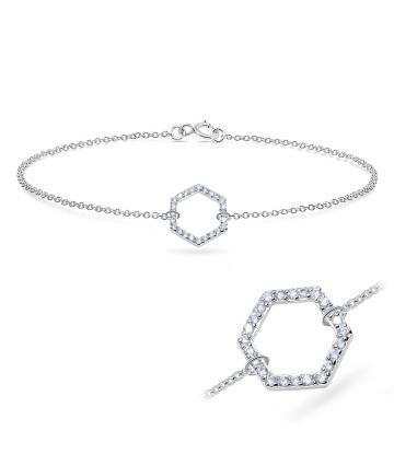 Hexagon Shape CZ Stones Setting Silver Bracelet BRS-513